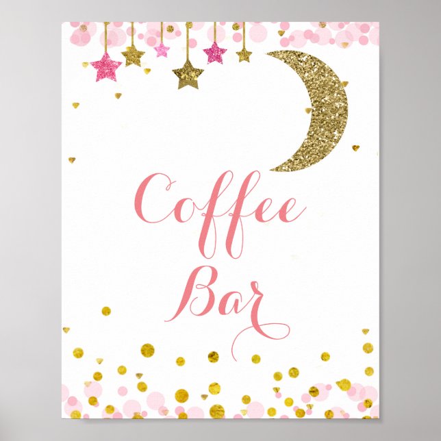 Poster Parties scintillant or rose lune aquarelle Barre d (Devant)