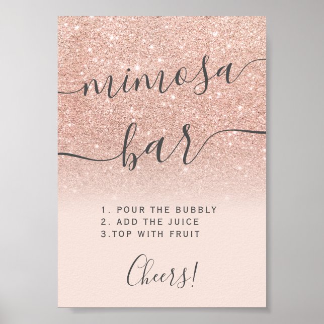 Poster parties scintillant or rose ombre blush mimosa bar (Devant)
