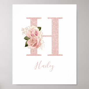 Poster Parties scintillant or Rose pâle  Floral Monogramm