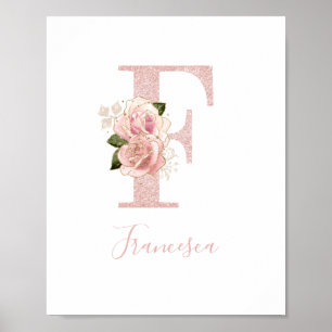 Poster Parties scintillant or Rose pâle  Floral Monogramm