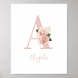 Poster Parties scintillant or Rose pâle Floral Monogramm