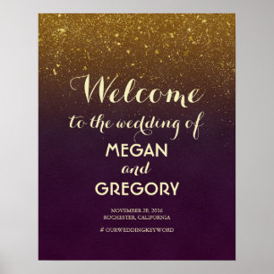 Poster Parties scintillant Plum et or Vintage Mariage Aff