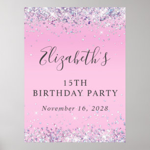 Poster Parties scintillant rose 15e anniversaire fête
