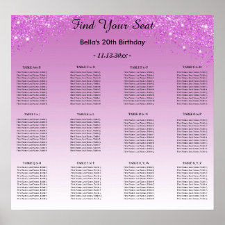 Poster Parties scintillant rose Anniversaire Alphabétique