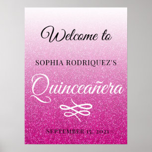 Poster Parties scintillant rose chaud Quinceañera 15e ann
