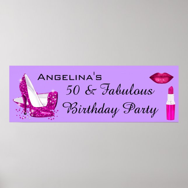 Poster Parties scintillant rose chaud talons hauts violet (Devant)