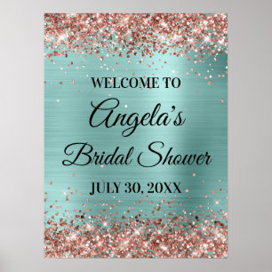 Poster Parties scintillant rose or Pale Turquoise Fête de