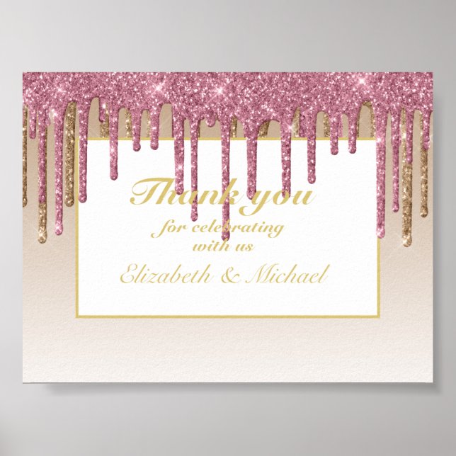 Poster Parties scintillant  Rose Rose Gold Girls MERCI (Devant)