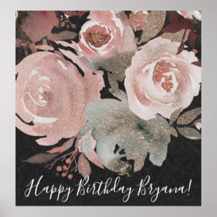 Poster Parties scintillant rose Roses  floral foncé Maria