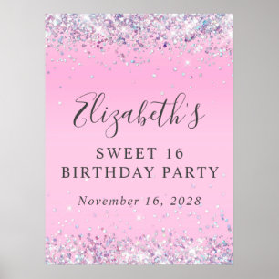 Poster Parties scintillant rose sucré 16 Anniversaire