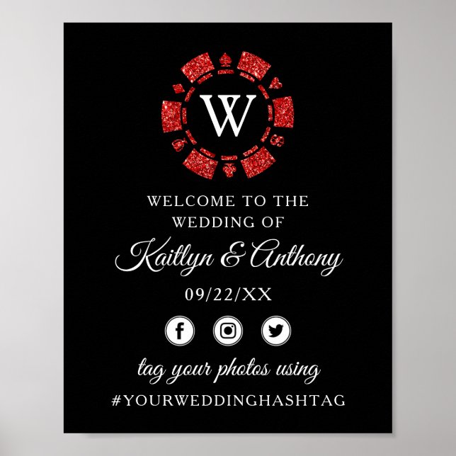 Poster Parties scintillant rouge Monogram Poker Chip Casi (Devant)