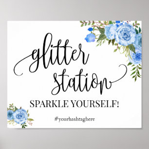 Poster Parties scintillant Station panneau bleu boho chic