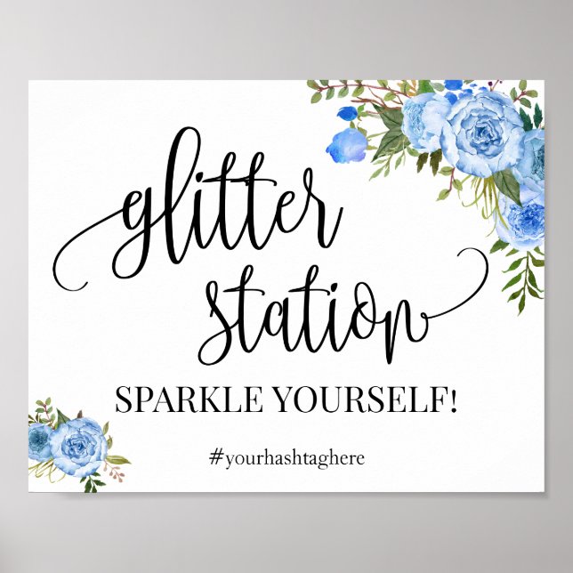 Poster Parties scintillant Station panneau bleu boho chic (Devant)