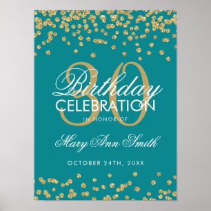 Poster Parties scintillant Turquoise d'or Confetti 30e an