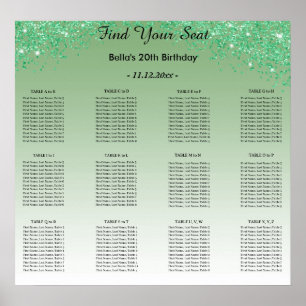 Poster Parties scintillant verte Plan alphabétique d'anni
