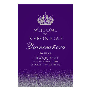 Poster Parties scintillant violet et argent Quinceanera A