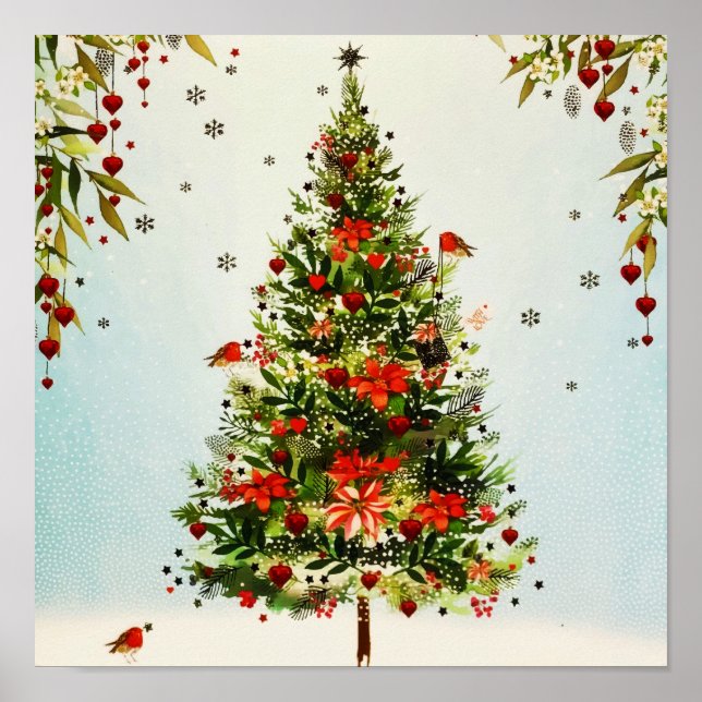 Poster Parties scintillant Winter Deer Forest Rose Floral (Devant)