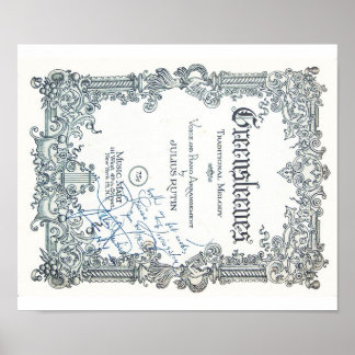 Poster Partition vintage - Greensleeves Autographiés