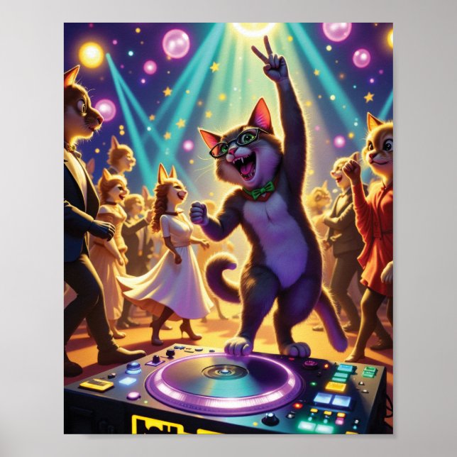 Poster Party Cat DJ Dirigeant l'Ultimate Dance Floor Bash (Devant)