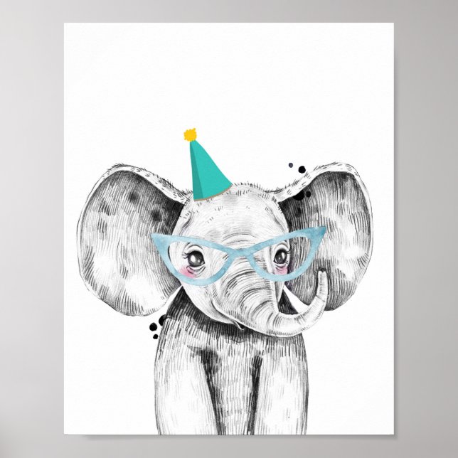 Poster Party Elephant Wild Safari Animaux Décor d'anniver (Devant)