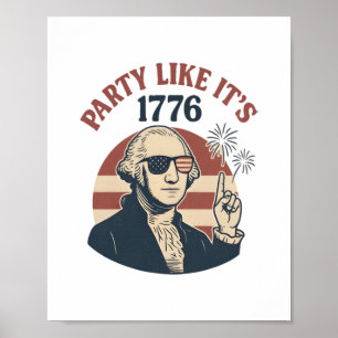 Poster Party Like It's 1776 - Retro George Washington Des