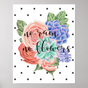 Poster Pas de pluie Pas de fleurs   Typographie avec aqua