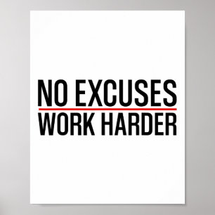 Poster Pas d'excuses Travaillez plus dur Bodybuilding Gym