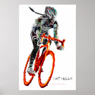 Poster Pas Frilly. Cycliste féminin et flammes