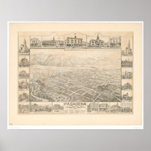Poster Pasadena, carte panoramique de CA (1305A)