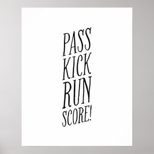 Poster Pass kick run score fun kid black and white soccer