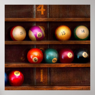 Poster Passe-temps - piscine - jouons les billards