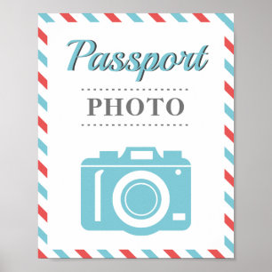 Poster Passeport Photo Booth Airline Travel Party Blue Re