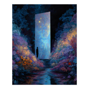 Poster Passerelle de rêve étoilé bleu violet Fantastique