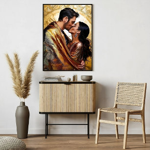 Poster Passionné Couple Kissing en Golden Design ❤️