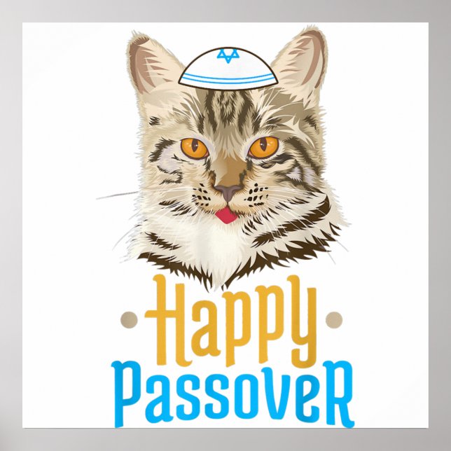 Poster Passover Happy Passover Cat Funny Seder Jewish (Devant)
