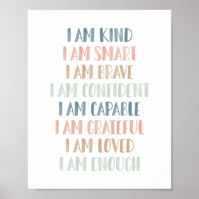 Poster Pastel Affirmations for Kids Nursery Decor (Devant)