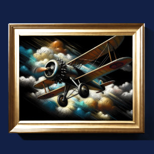 Poster Pastel Antique Biplane Avion