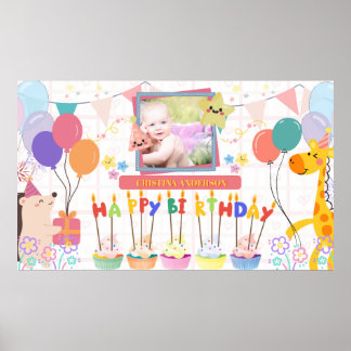 Poster Pastel Baby Birthday Animals Cute, Photo & Name