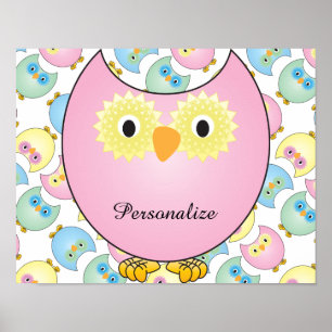 Poster Pastel Baby Owl Nursery Thème en rose