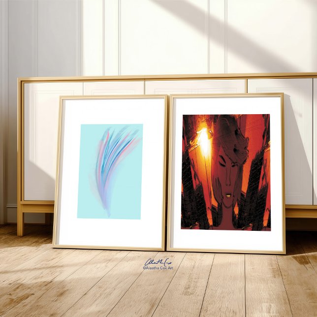 Poster Pastel Bleu rose Abstrait ailes en plumes (Créateur téléchargé)