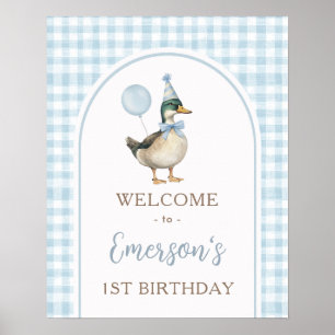 Poster Pastel Blue One Lucky Duck 1er Anniversaire Bienve