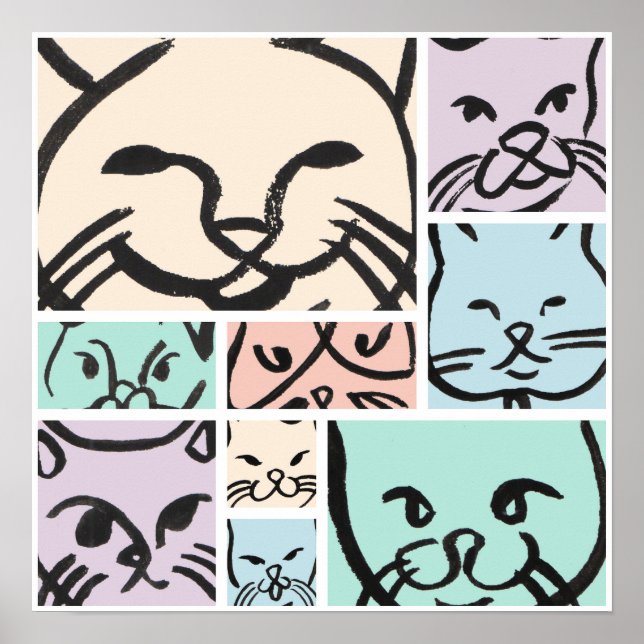 Poster Pastel Cat Faces (Devant)