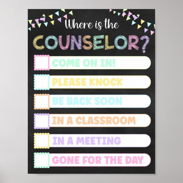 Poster Pastel Chalkboard Où est la porte du conseiller? (Devant)