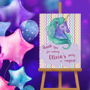 Poster Pastel Chevron Merci magique Unicorn Anniversaire