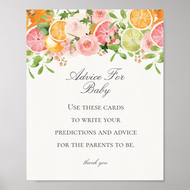 Poster Pastel Citrus Floral Little Cutie Conseils pour bé (Devant)