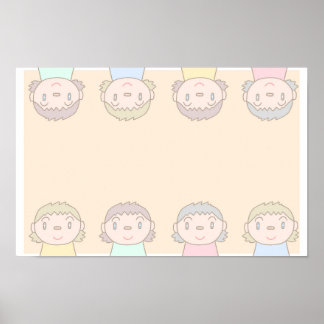 Poster Pastel-colored art featuring children's smiles.