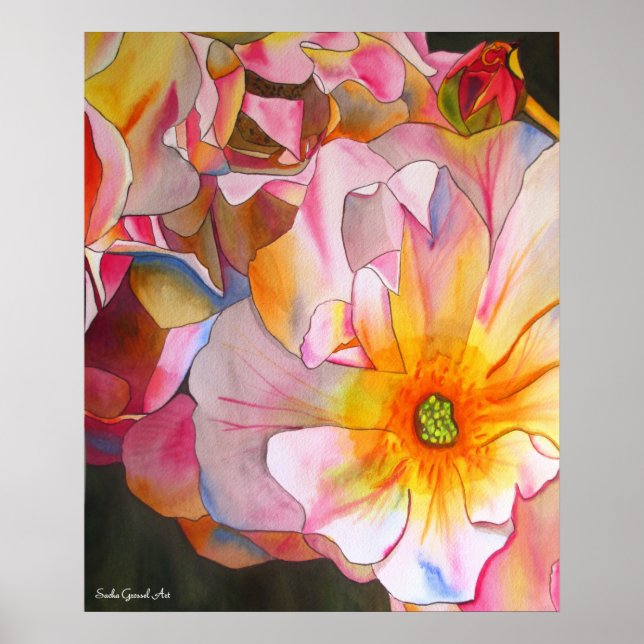 Poster Pastel Cornelia Rose aquarelle peinture (Devant)