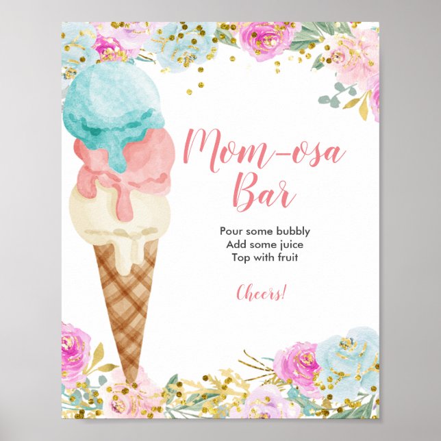Poster Pastel Crème glacée florale Girl Momosa Bar Signal (Devant)