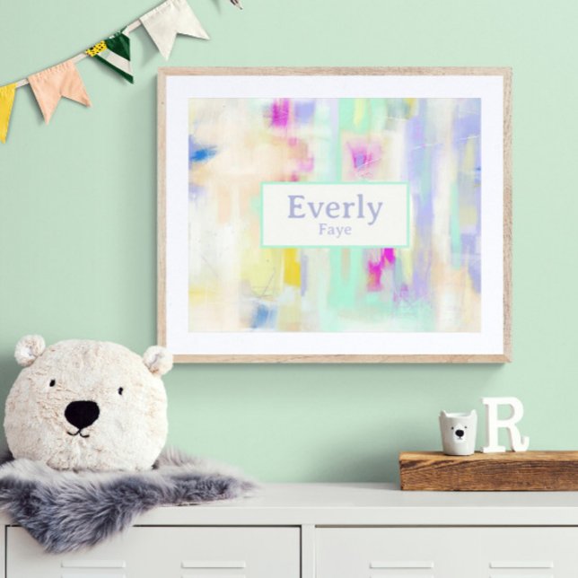 Poster Pastel Custom Baby Name Kids Room Wall Art (Customize the name! Shown with white mat and wood frame. (not included with purchase). Thank you!)