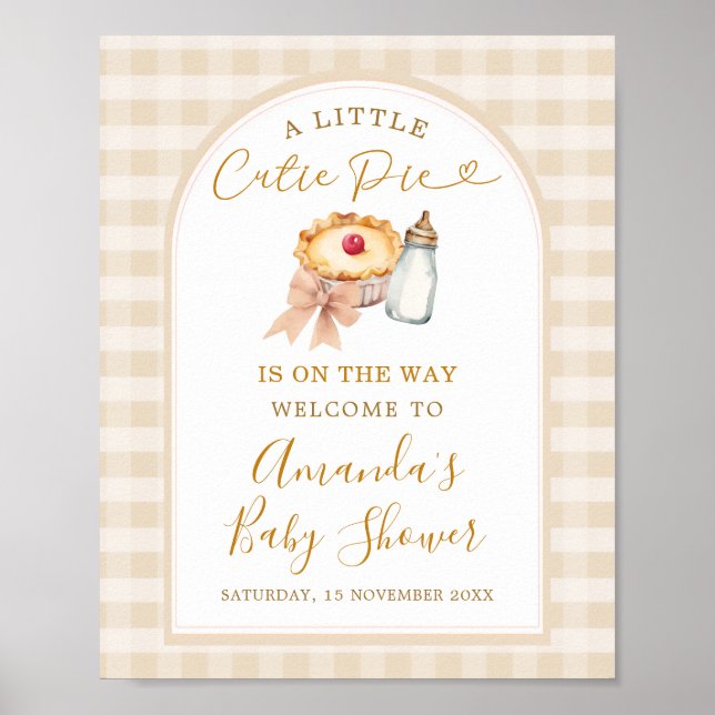 Poster Pastel Cutie Pie En vichy Automne Baby shower Bien (Devant)